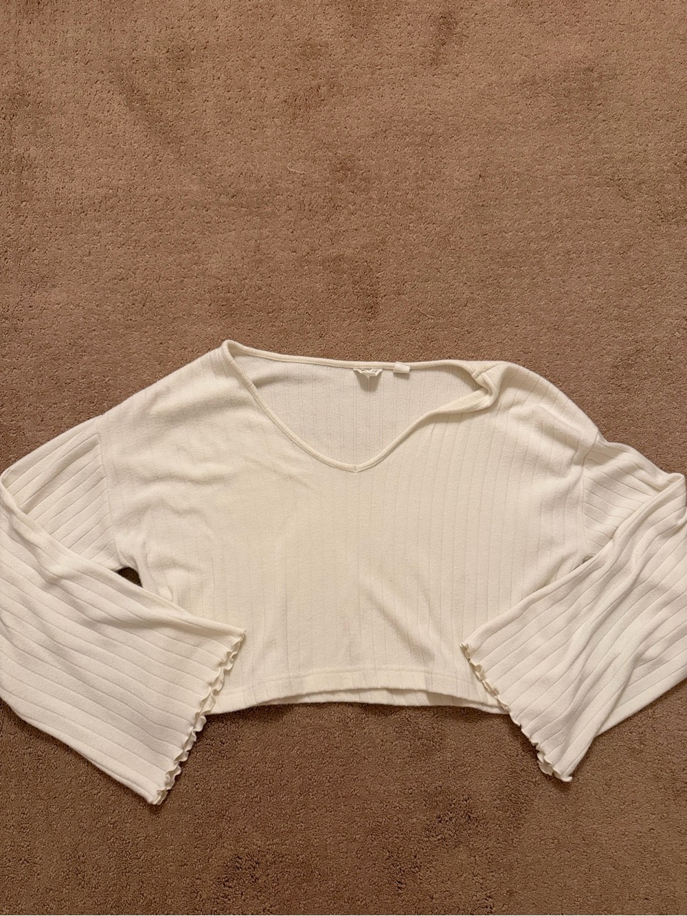 Roxy Cream Ribbed Off-Shoulder Cropped Sweater